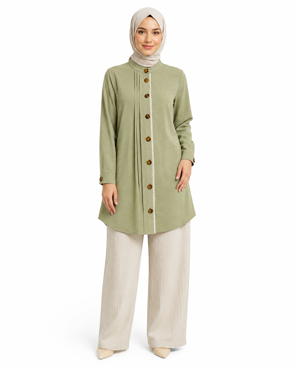 طقم Sage Elegance – قميص طويل وبنطال واسع